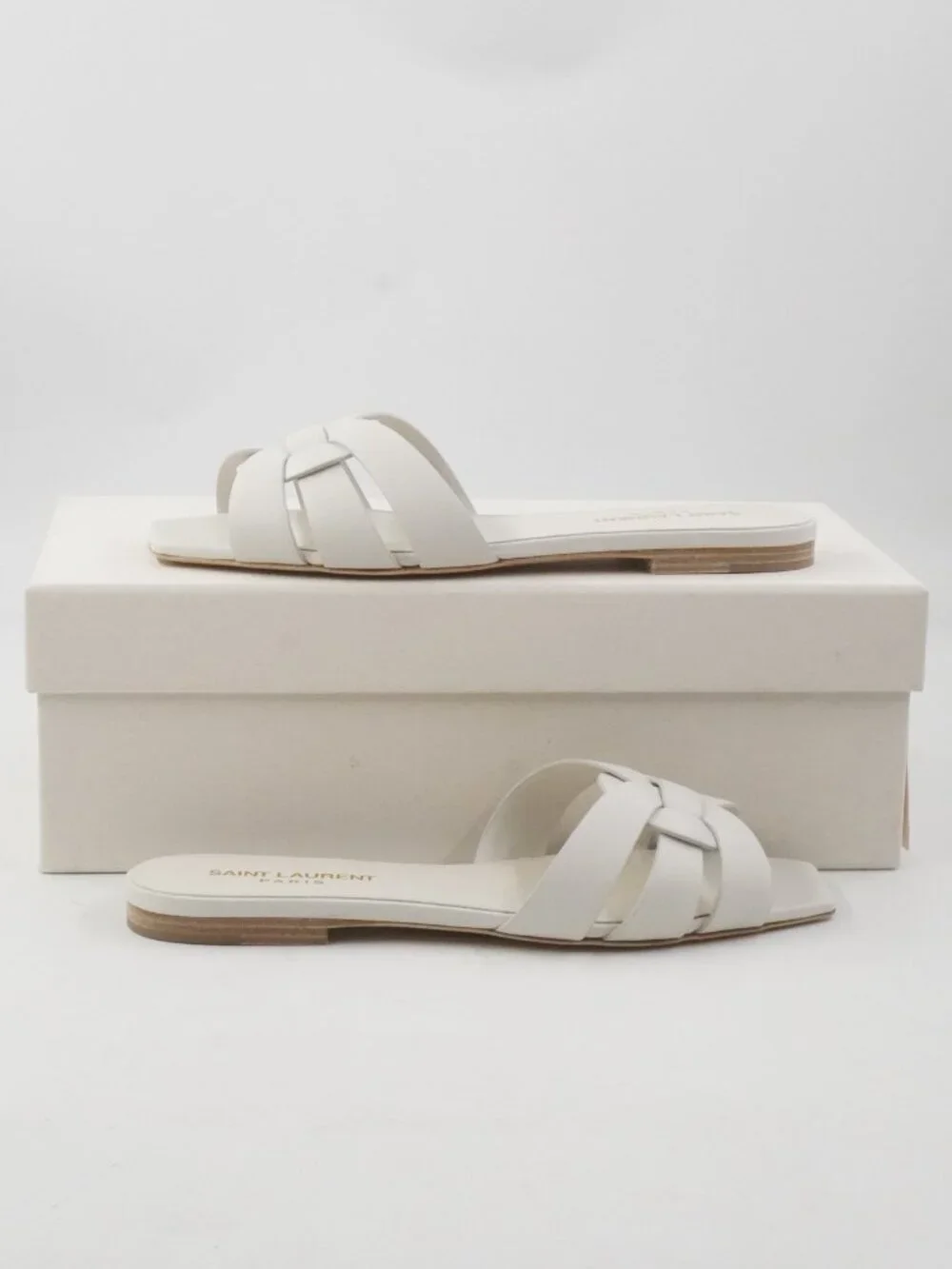 Saint Laurent Tribute Mule Slide-On Sandals In White Leather - Size US 6 (New) - Picture 13 of 14